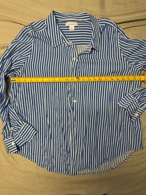 Liz Claiborne Blue White Striped Button Down Shirt XXL Lightweight Blouse